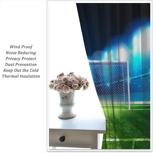 Vista 5 de Cortinas opacas de fútbol para habitación de los niños, hermosos patrones de red de fútbol de estadio de fútbol, decoración del hogar, cortinas