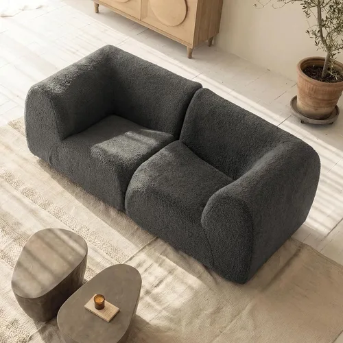 Vista 10 de Sofá individual modular curvado, sofá sherpa de espuma de 33 pulgadas, cómodos sofás de peluche para espacios pequeños, sofás modulares modernos