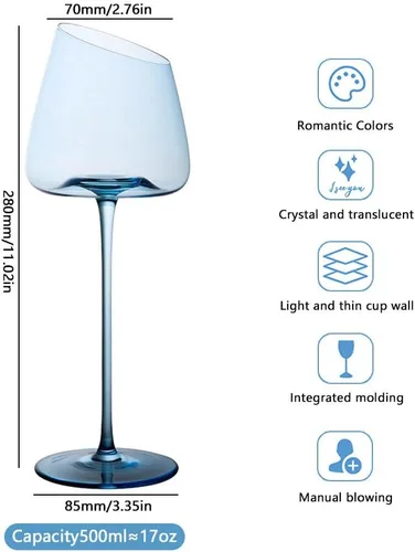 Vista 2 de Juego de 2 copas de vino tinto inclinadas, copas de vino blanco de tallo largo sin plomo, copas de vino de cristal modernas con base cóncava única