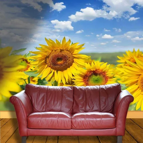 Vista 3 de Papel tapiz removible de girasol para despegar y pegar, decoración de pared, se adhiere a la pared, apto para inquilinos