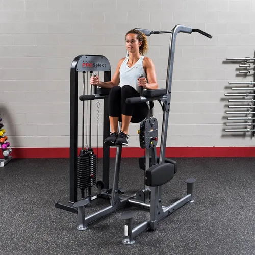 Vista 3 de Body-Solid FCD-STK/3 Pro Select Máquina de inmersión de barbilla asistida con peso de pie libre con pila de peso de 310 libras