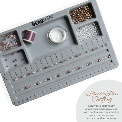 Vista 5 de The Beadsmith Mini tablero de cuentas, gris flocado, 4 canales rectos, 5 compartimentos empotrados, 7.75 x 11.25 pulgadas, tableros de diseño