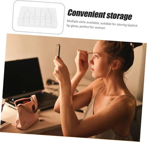 Vista 3 de Vaguelly Acrylic Lipstick Holder 26-Grid Makeup Organizer for Vanity Delicate Lipstick Rack Dustproof Design for Beauty Enthusiasts