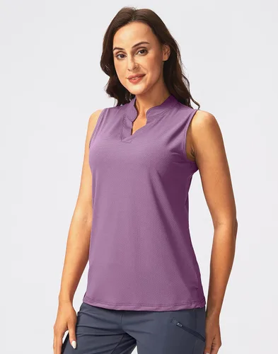 Vista 5 de SANTINY Camiseta de golf sin mangas para mujer, cuello en V, ligera, de ajuste seco, para tenis, polo de golf para mujer