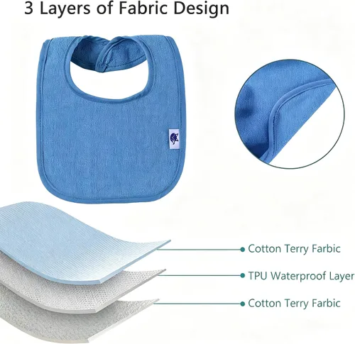 Vista 2 de SPINFOX Baberos impermeables para niñas, niños, babero unisex de algodón sólido de punto para bebés