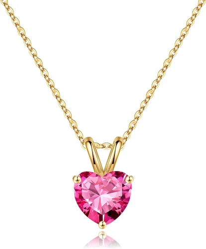 Vista 32 de SMILEST Dainty Heart Birthstone Necklace for Women, 925 Sterling Silver 01-enero-granate rojo