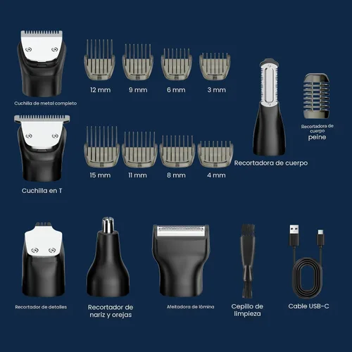 Vista 9 de MAXGROOM - Cortadora de barba 6 en 1 para hombres, afeitadora eléctrica inalámbrica impermeable, kit de aseo para bigote, cabello, cara, nariz