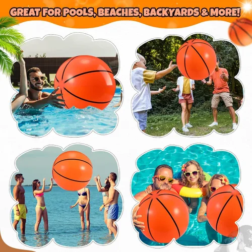 Vista 6 de Paquete de 2 pelotas de baloncesto inflables de 20 pulgadas, pelota de playa de baloncesto grande para piscina, pelota deportiva que rebota