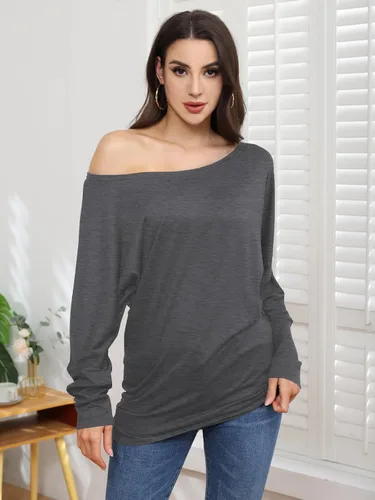 Vista 4 de Poetsky Women's Long Sleeve Off Shoulder Tunic Tops Loose Casual Oversized Shirts Blouse