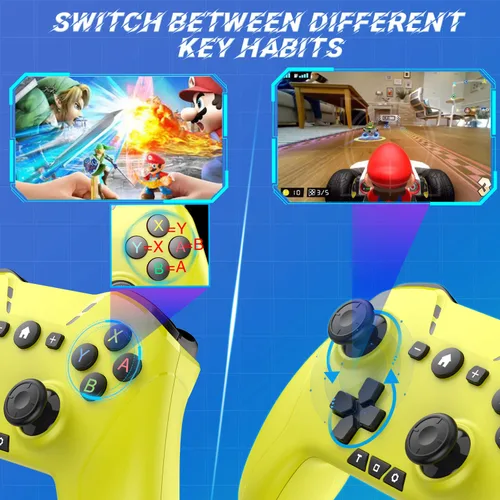 Vista 2 de Bluetooth Controller for SwitchMacPCSteamMobile PhoneiOSAndroidTViPadTableApple Arcade MFi Games, Switch Pro Controller Wireless with Adjustable