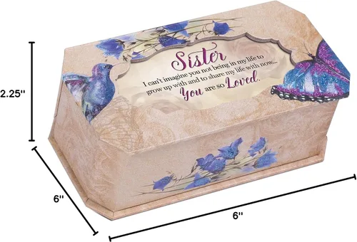 Vista 7 de Cottage Garden Sister You are Loved - Caja musical con purpurina de mariposa y pájaro, toca sintonía y ilumina mi vida
