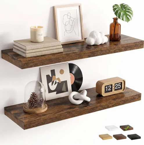 Vista 17 de Marsmiles 9.3 Inch Floating Shelves for Wall 2 Pack, 9.3" D Wood Grain Bathroom Shelves Black Finish