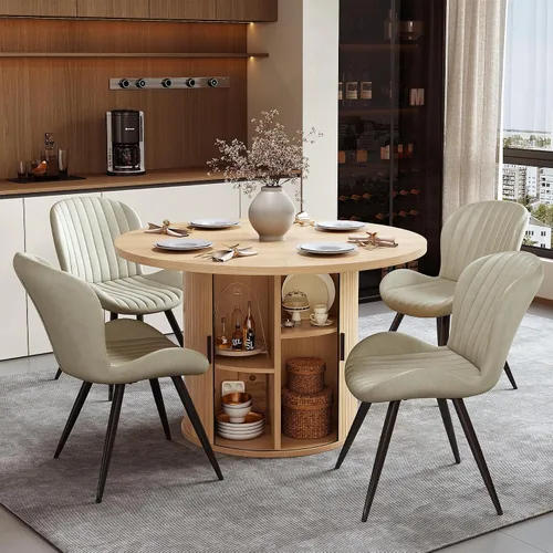 Vista 164 de Miereirl Moderno juego de comedor de 5 piezas para mesa redonda de madera de 4,31.5 pulgadas con estante de almacenamiento semiabierto y puerta