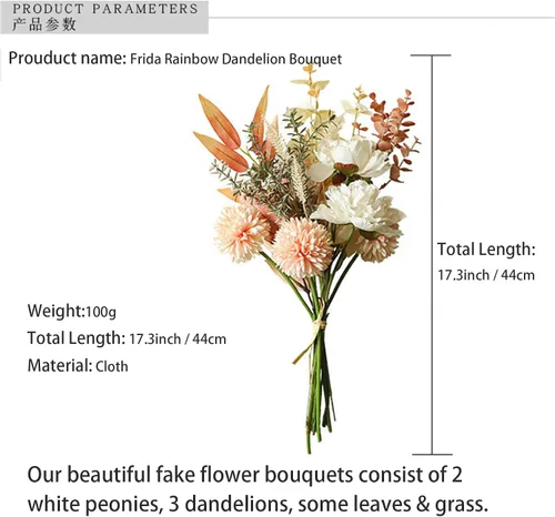 Vista 2 de hanlongyu Flores artificiales de seda de diente de león para decoración del hogar y boda, 2 ramos de flores sintéticas para mesa de comedor, plantas