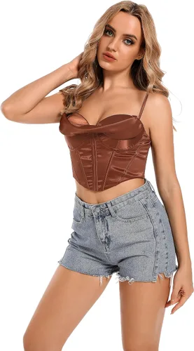 Vista 3 de Wiltilky Sujetador sexy para el pecho, corsé corto, top de moda con tirantes delgados, camiseta sin mangas para mujer