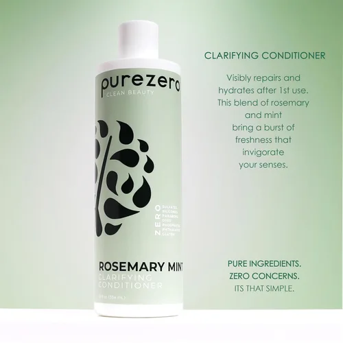 Vista 3 de Purezero Juego de champú y acondicionador sin silicona clarificante de menta y romero - Dúo vegano para cuero cabelludo equilibrado, eliminación