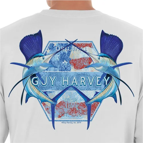 Vista 3 de Guy Harvey Camiseta de manga larga con bolsillo de Billfish Collection para hombre