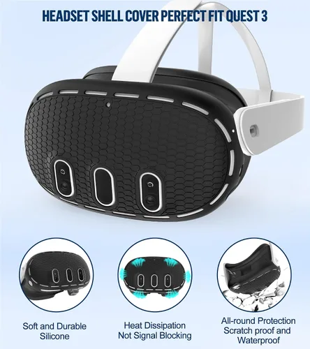 Vista 2 de Silicone Cover Set Compatible with OculusMeta Quest 3, Touch Controller Grips Cover, VR Shell Cover, Facial Interface Cover, Protective Lens Cover