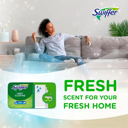 Vista 3 de Swiffer Sweeper - Paños húmedos para trapeador, repuestos de limpiador de piso de fregona y escoba, aroma fresco de ventana abierta, 24
