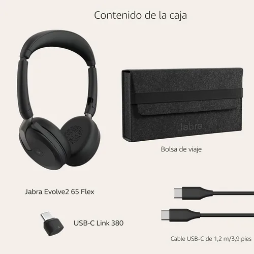 Vista 10 de Jabra Evolve2 65 Flex Auriculares Estéreo Inalámbricos - Bluetooth, Tecnología ClearVoice con Cancelación de Ruido y ANC Híbrido - Certificado