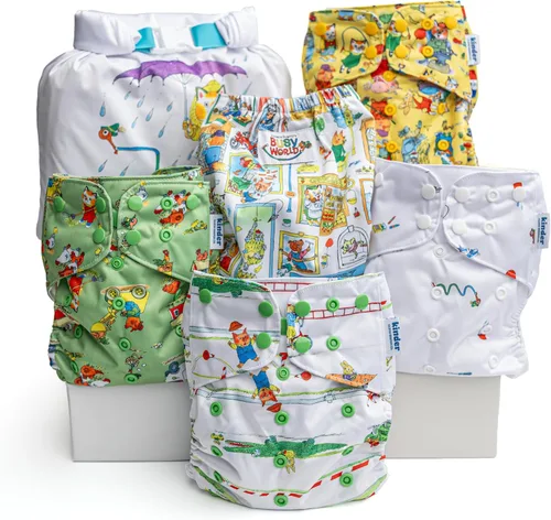 Vista 26 de Big Adventure Kinder - Juego de 5 pañales de tela reutilizables para bebé, estilo de bolsillo, jersey atlético que absorbe la humedad, insertos