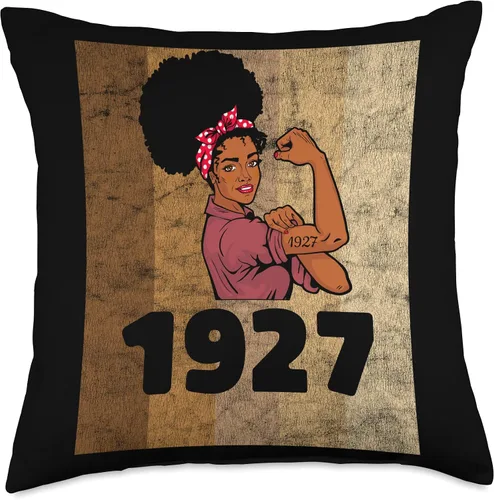 Vista 4 de Vintage 1927 Limited Edition 96th Birthday Afro Girls Women Throw Pillow