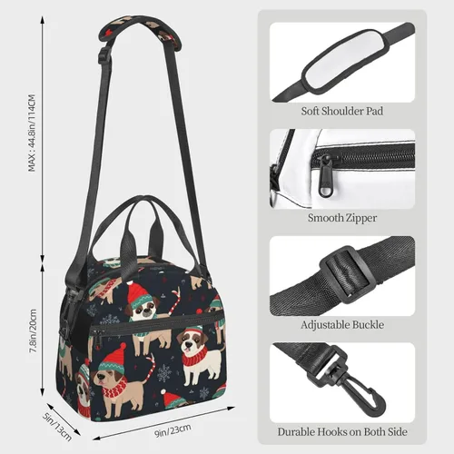 Vista 2 de Bolsa de almuerzo para perros con texto en inglés "Merry Christmas", bolsa de almuerzo impermeable para mujer