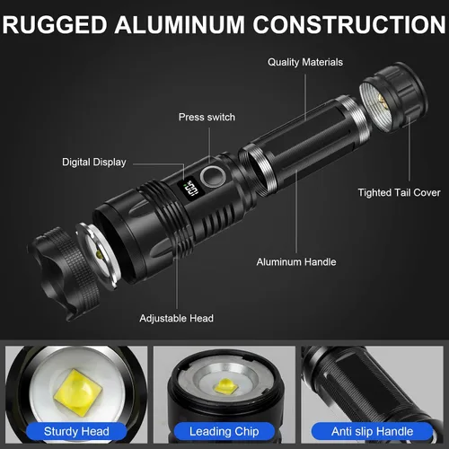 Vista 9 de Cinlinso Linternas LED recargables de alto lúmenes, luz de flash súper brillante, 3 modos IPX7 impermeables, linternas de alta potencia