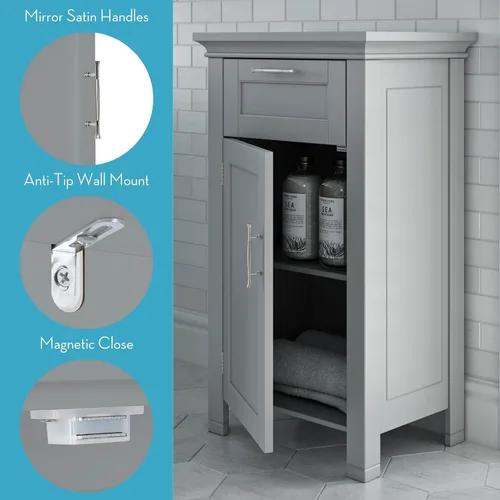 Vista 6 de RiverRidge - gabinete de baño, 1 puerta, Madera Manufacturada, Gris