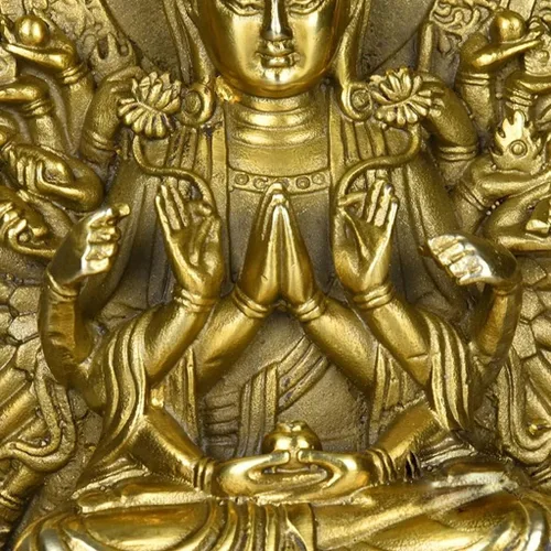 Vista 2 de Estatua de Buda, estatuas de Buda, diosa, meditación de Buda zen, bodhisattva de mil manos, Guan Yin, Buda sentado de 6.4 pulgadas (color: amarillo)