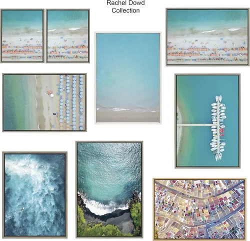 Vista 4 de Kate and Laurel Sylvie La Jolla - Lienzo enmarcado para pared, 7 unidades, por Rachel Dowd, 18 x 24 pulgadas, gris, arte costero de playa para pared