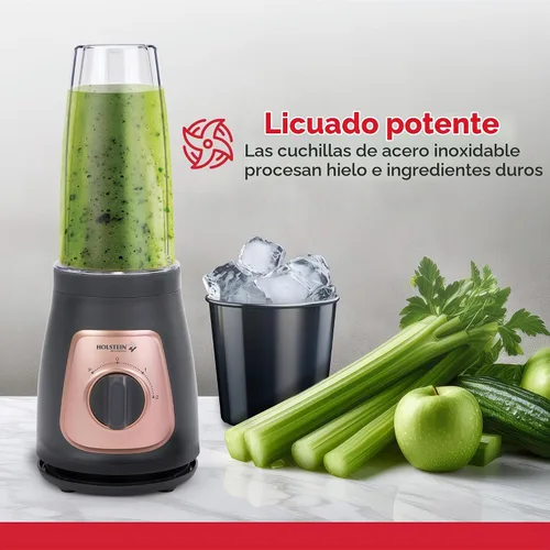 Vista 2 de Holstein Housewares Licuadora personal – Tarro de viaje de 25 onzas, perilla de dos velocidades con función de pulso, cuchillas de acero inoxidable