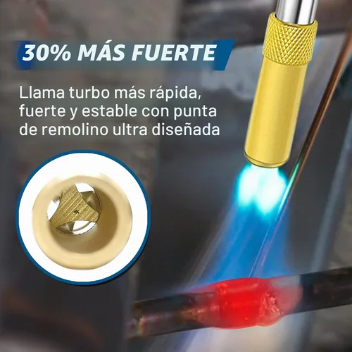 Vista 2 de Cabeza de Antorcha de Propano con Manguera de 1.43 m, Kit de Antorcha de Gas MAP Mapp Turbo Antorcha con Autoencendido, Válvula de Llama Ajustable