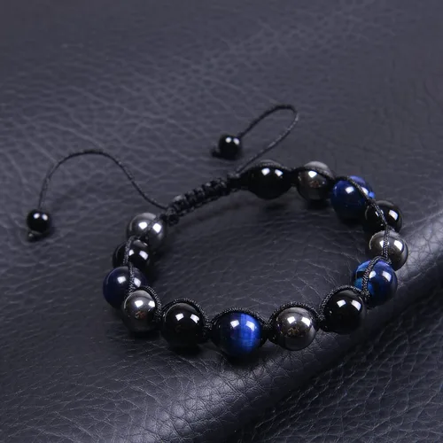 Vista 18 de DHQH Triple Protection Bracelet 8/10MM Hematite Black Agate Tigers Eye Stone Bracelet Crystal Jewelry Healing Bead Bracelets for Men Bring Luck