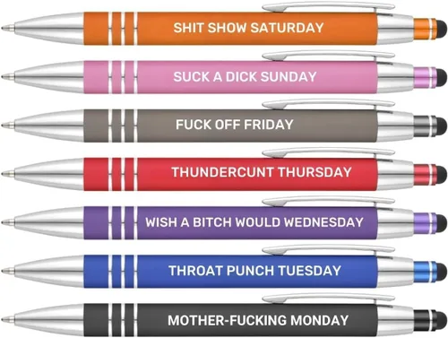 Vista 9 de Divertidos bolígrafos con citas ofensivas de los días de la semana, juego de 7 bolígrafos de humor para adultos, juego de bolígrafos sarcásticos