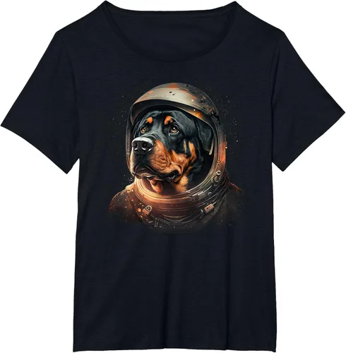 Vista 68 de Divertida camiseta Rottweiler con diseño de astronauta rottweiler en galaxia espacial, Negro