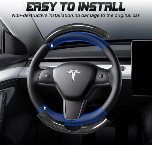 Vista 4 de Kit de cubierta superior e inferior de fibra de carbono real para volante de fibra de carbono 2020-2024 Tesla Model Y 2019-2023 Tesla Model 3,3K
