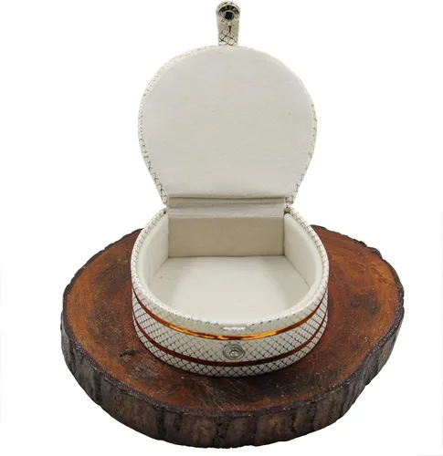 Vista 4 de Accesorios de joyería cosmética de piel sintética, pequeña, redonda, para anillos, aretes, caja de collar, organizador de armario para mujer
