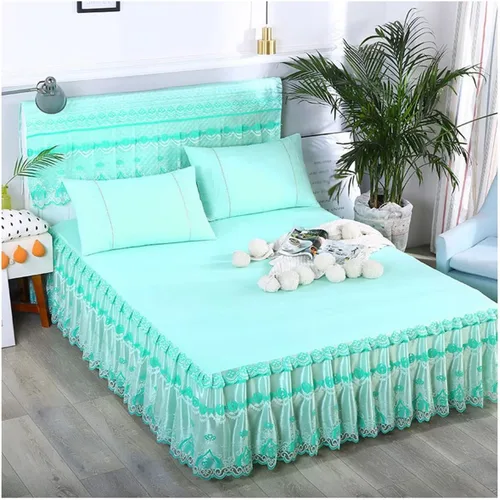 Vista 7 de OTBK Falda de cama individual blanca con volantes y borlas, estilo bohemio, falda de cama con encaje, volantes, floral, Shabby Chic juegos de ropa