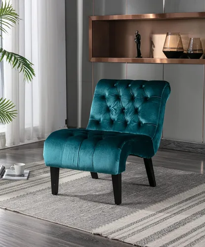 Vista 12 de Sillón decorativo de terciopelo para sala de estar, silla de ocio moderna con respaldo copetudo, silla auxiliar sin brazos para interiores, sillas