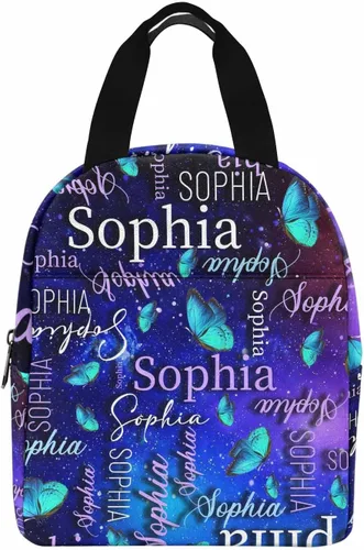 Vista 46 de InterestPrint Bolsa de almuerzo con nombre personalizado para hombres y mujeres, color rosa, blanco y negro, con lunares personalizados, enfriador