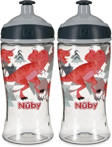Vista 4 de Nuby Impreso Kids Pop Up Sipper Botella de agua - 12 oz Montañas Aqua