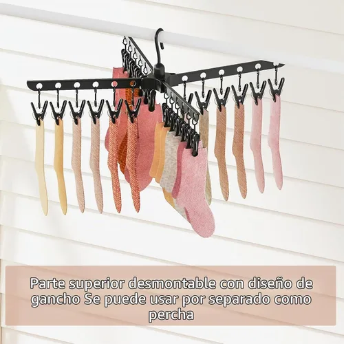 Vista 3 de Giantex Trípode de secado de ropa, estante de secado de ropa plegable independiente de 3 niveles con 24 clips y 32 varillas, soporte de secado