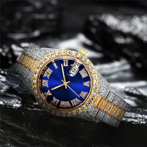 Vista 6 de Reloj de cristal unisex de moda con diamantes para hombre y mujer, reloj de pulsera de diamantes de lujo