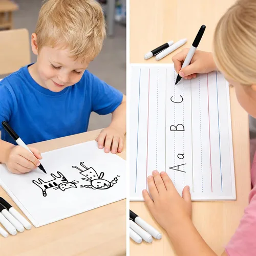 Vista 4 de GAMENOTE Paquete de 6 pizarras magnéticas de borrado en seco para niños, 9 x 12 pulgadas, de doble cara y pizarras blancas en blanco con marcadores