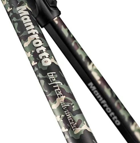 Vista 3 de Manfrotto Befree Advanced Camo - Kit de trípode de viaje, aluminio, verde, con cabeza esférica, cierres de bloqueo giratorio, trípode para cámara