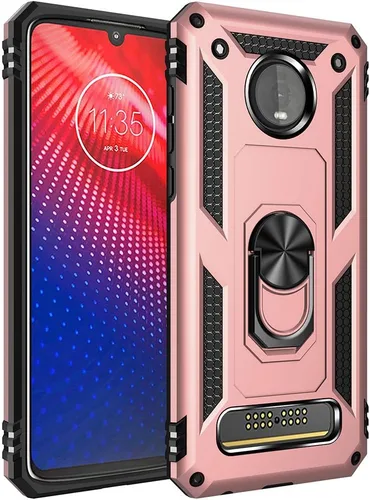 Vista 11 de Funda de grado militar para Motorola Moto Z4, Moto Z4 Play Case 360 Metal giratorio anillo soporte soporte magnético para coche Armadura resistente