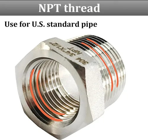 Vista 3 de 2 piezas de buje hexagonal reductor de acero inoxidable 304, NPT macho de 1/2" a NPT hembra de 1/4" (1/2"MNPT - 1/4"FNPT) accesorio de tubería buje