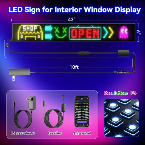 Vista 5 de Letrero LED Programable Grande, Resolución P5 Letrero LED para Tienda Interior, Aplicación Bluetooth, para Exhibición de Ventana de Tienda Comercial