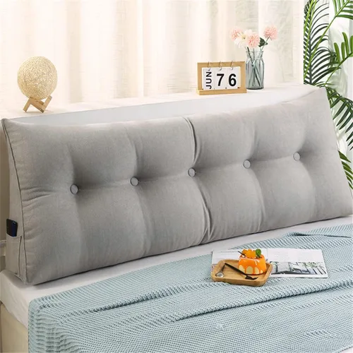 Vista 3 de Cojín grande triangular para cabecero, suave para cabecero, cojín para sofá cama, soporte de posicionamiento, almohada de lectura de cuña, gris